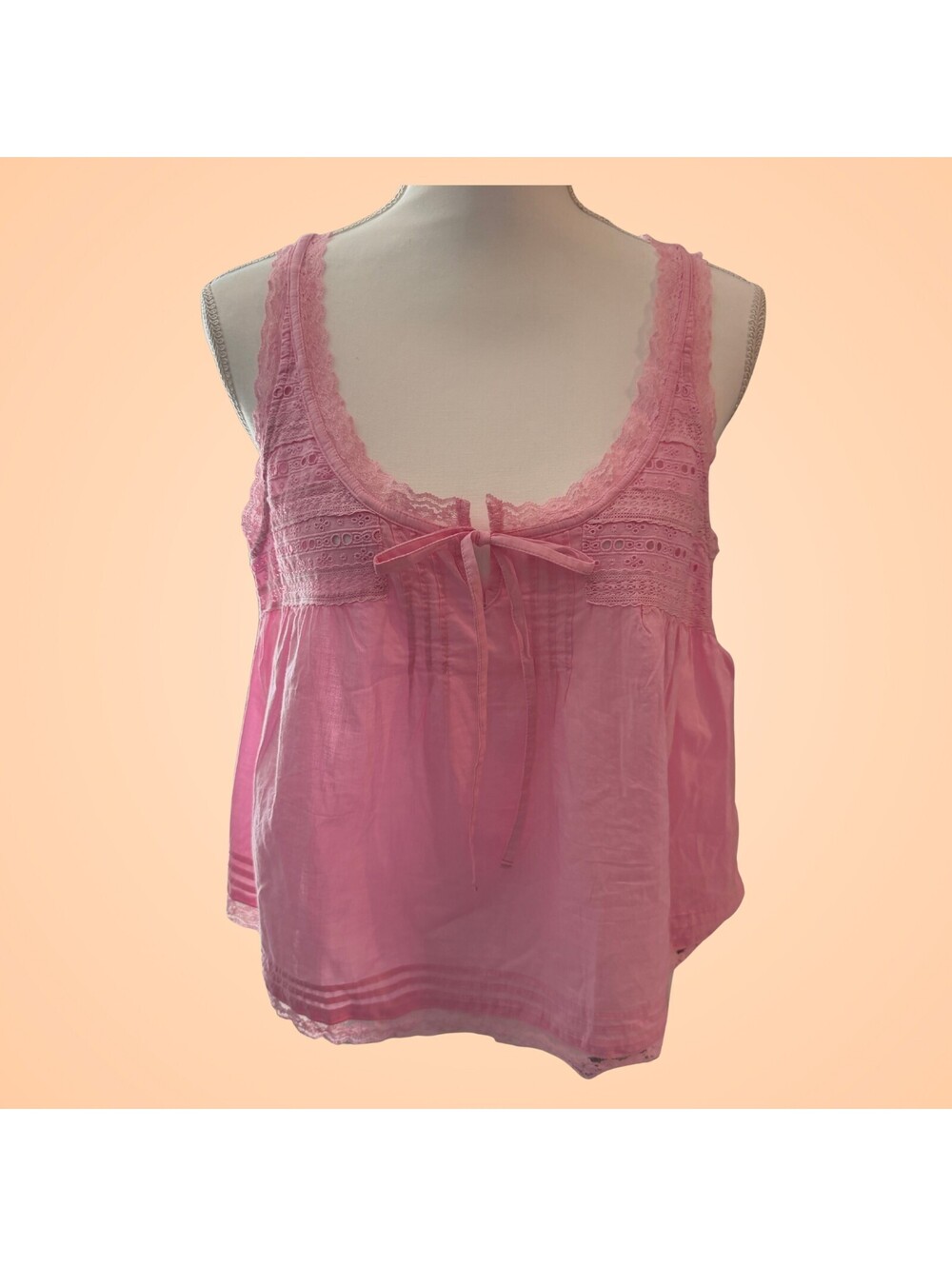 Scoop Womens Large 12-14 Pink Lace Eyelet Tie Front Flowy Boho Tank Top